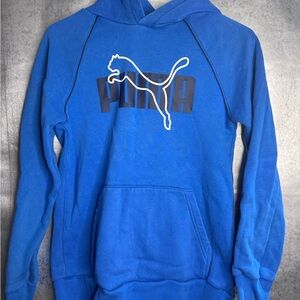 Puma youth kids Blue Hoodie L 14/16. See description for flaws